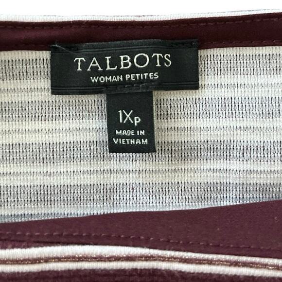 Talbots Burgundy Metallic Striped Long Sleeve Tunic Top 1X Petite Round Neck - Picture 3 of 10